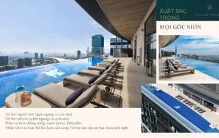 Hồ bơi vô cực trên tầng cao dự án Grand Marina Saigon cung cấp tầm nhìn ngoạn mục về trung tâm Quận 1. Nơi cư dân thư giãn, tận hưởng không khí trong lành cùng dịch vụ phục vụ cao cấp chuẩn thương hiệu quốc tế.