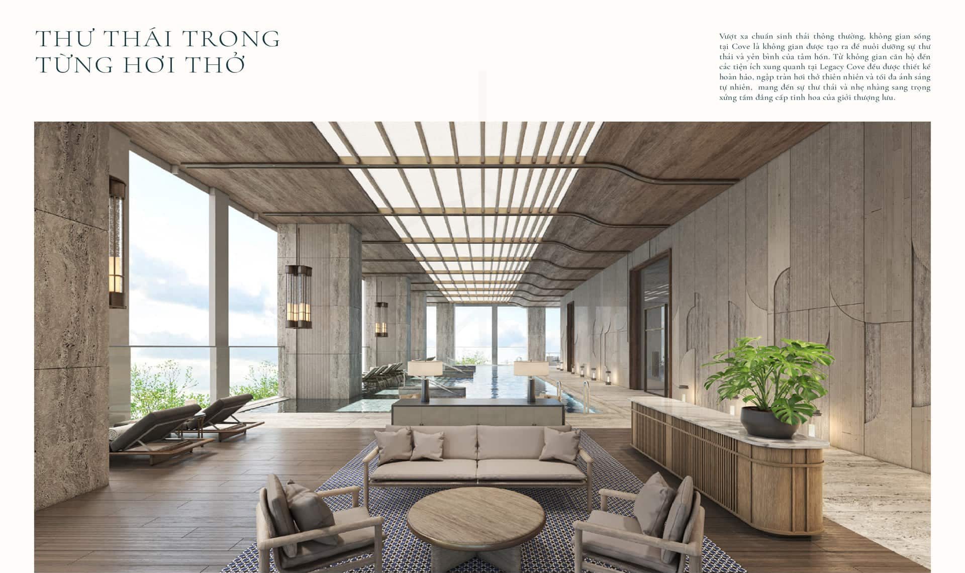 Tòa Cove hội tụ chuỗi tiện ích chuẩn JW Marriott, nâng tầm trải nghiệm chăm sóc sức khỏe và thư giãn toàn diện.